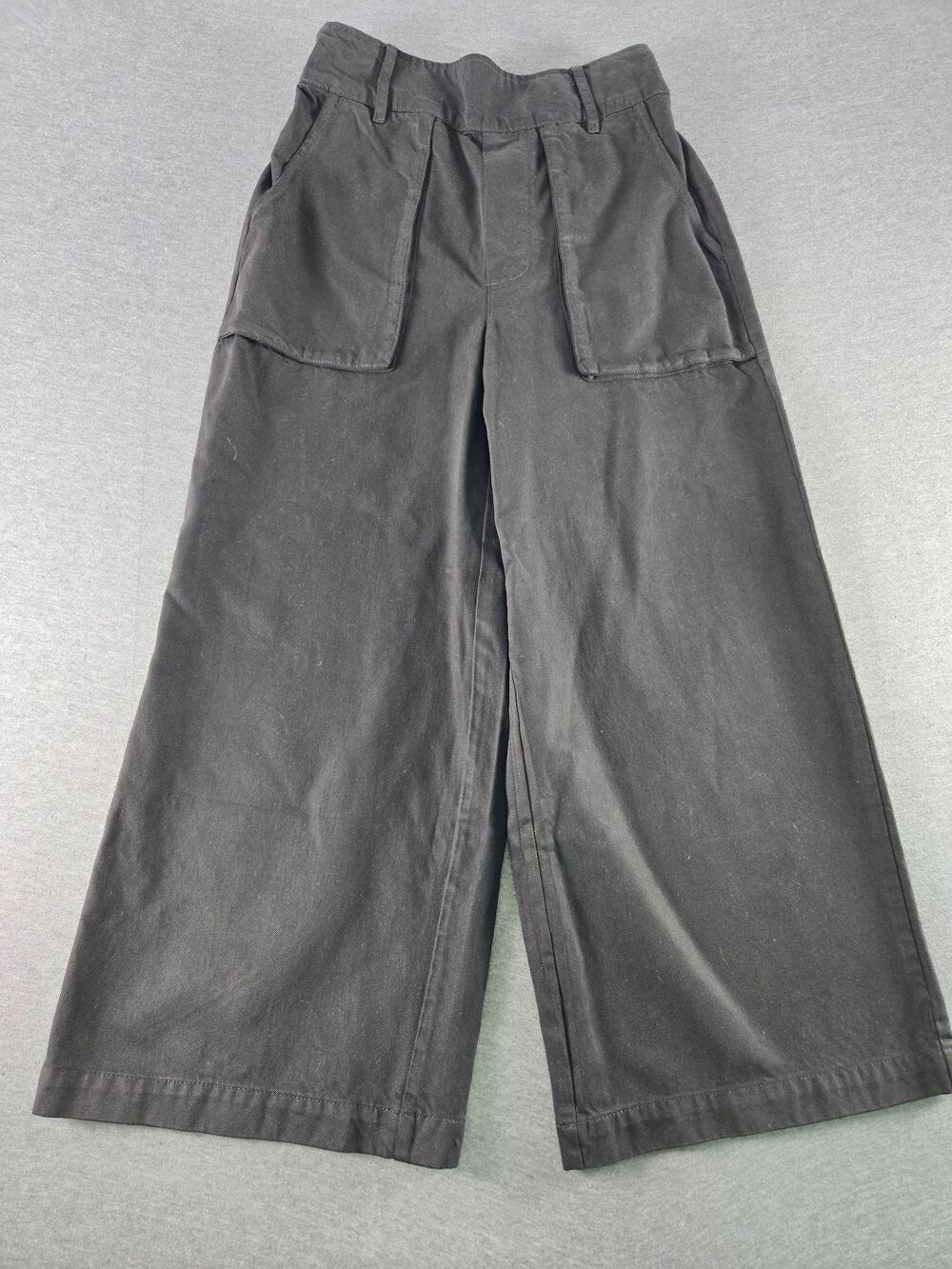 YFB Pants Womens Medium Black Cropped Wide Leg Twill Elastic Waist Pockets